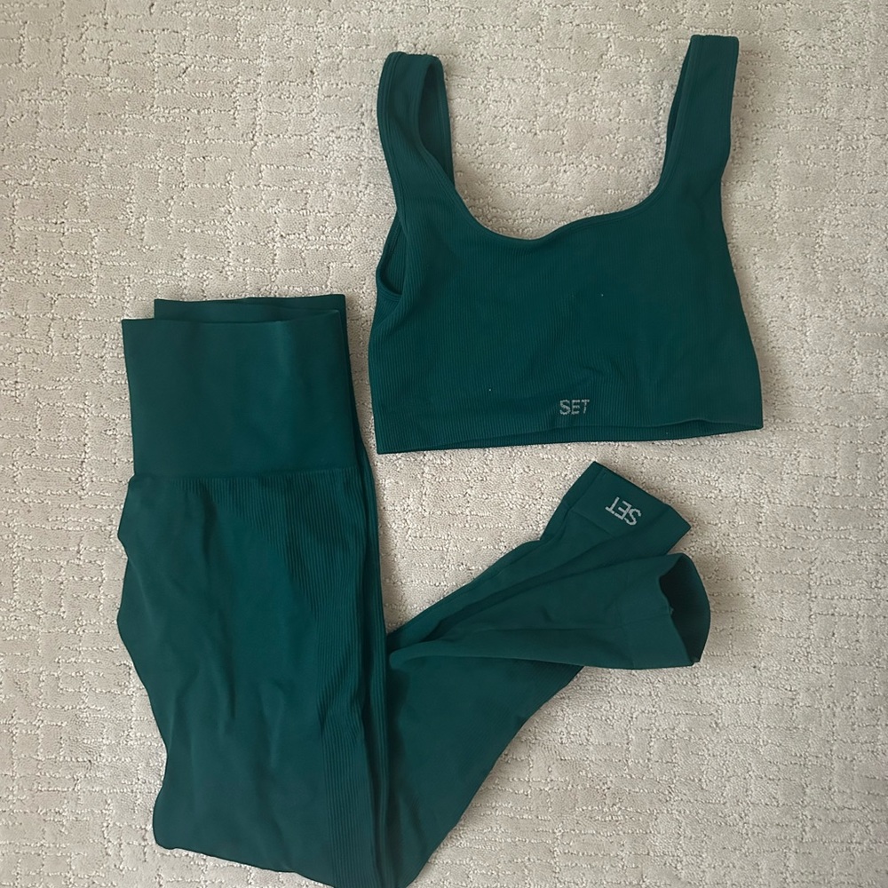 SET Active Teal Ribbed Sports Bra and Leggings Set